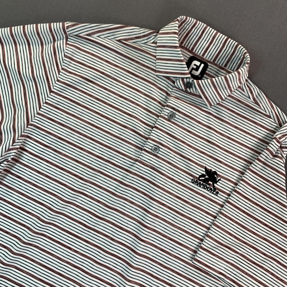 FootJoy Polo Shirt‎ Mens Medium White Red Stripe Grandover Golf Stretch Logo